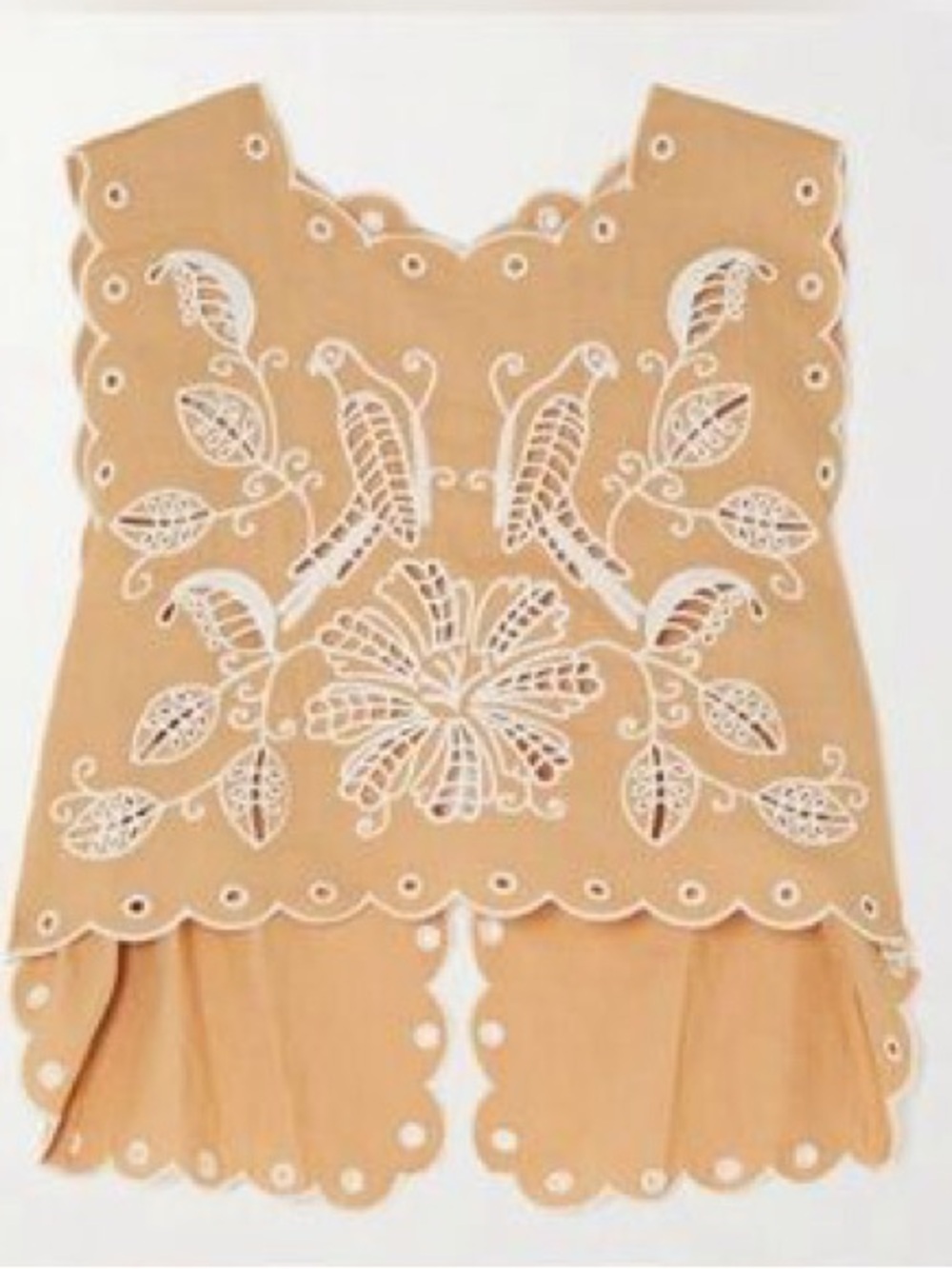 FARM Rio Tan Embroidered Scallop-Hem Camisole